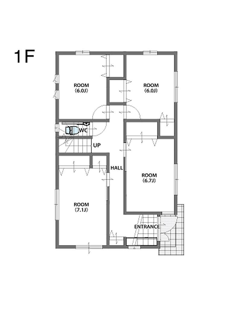 1階は個室。2階はLDKで壁量が増え、構造的に安定するプランニングを提案